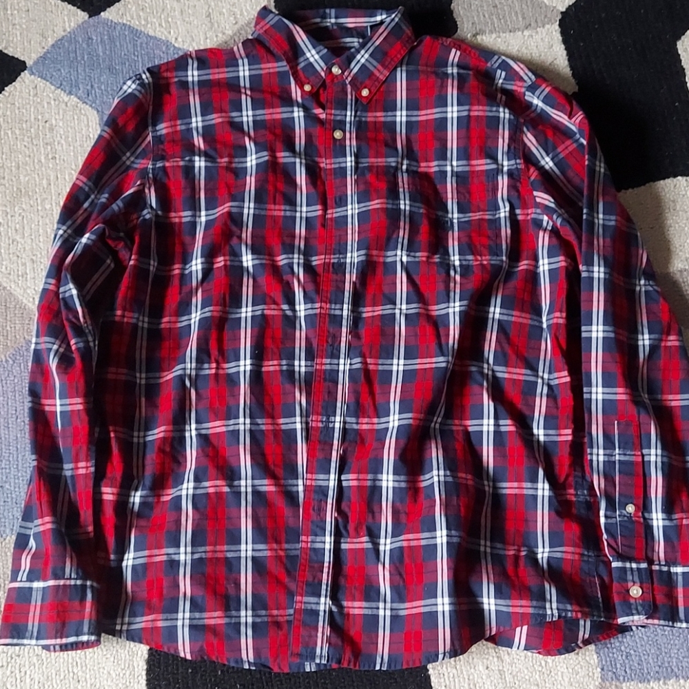 Red and blue plaid button down